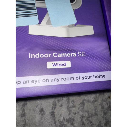 Lot of 6 Roku Smart Home Indoor Camera SE wired Wi-Fi security cameras with LED LCD display technology on purple box