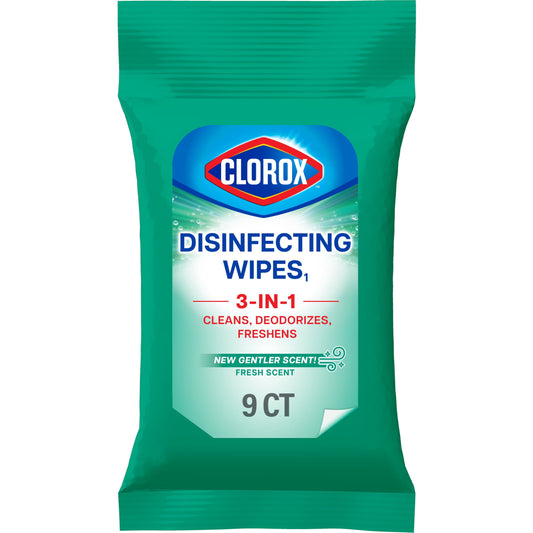 Clorox Disinfecting Wipes To Go, Bleach Free, Fresh Scent, 9 Count - official product image