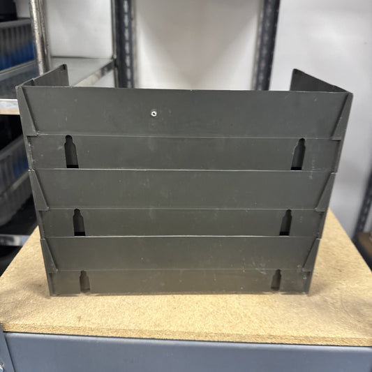 12 Space Stackable Can Holder in black plastic designed for Goldwell Color cans with vent holes and sturdy build