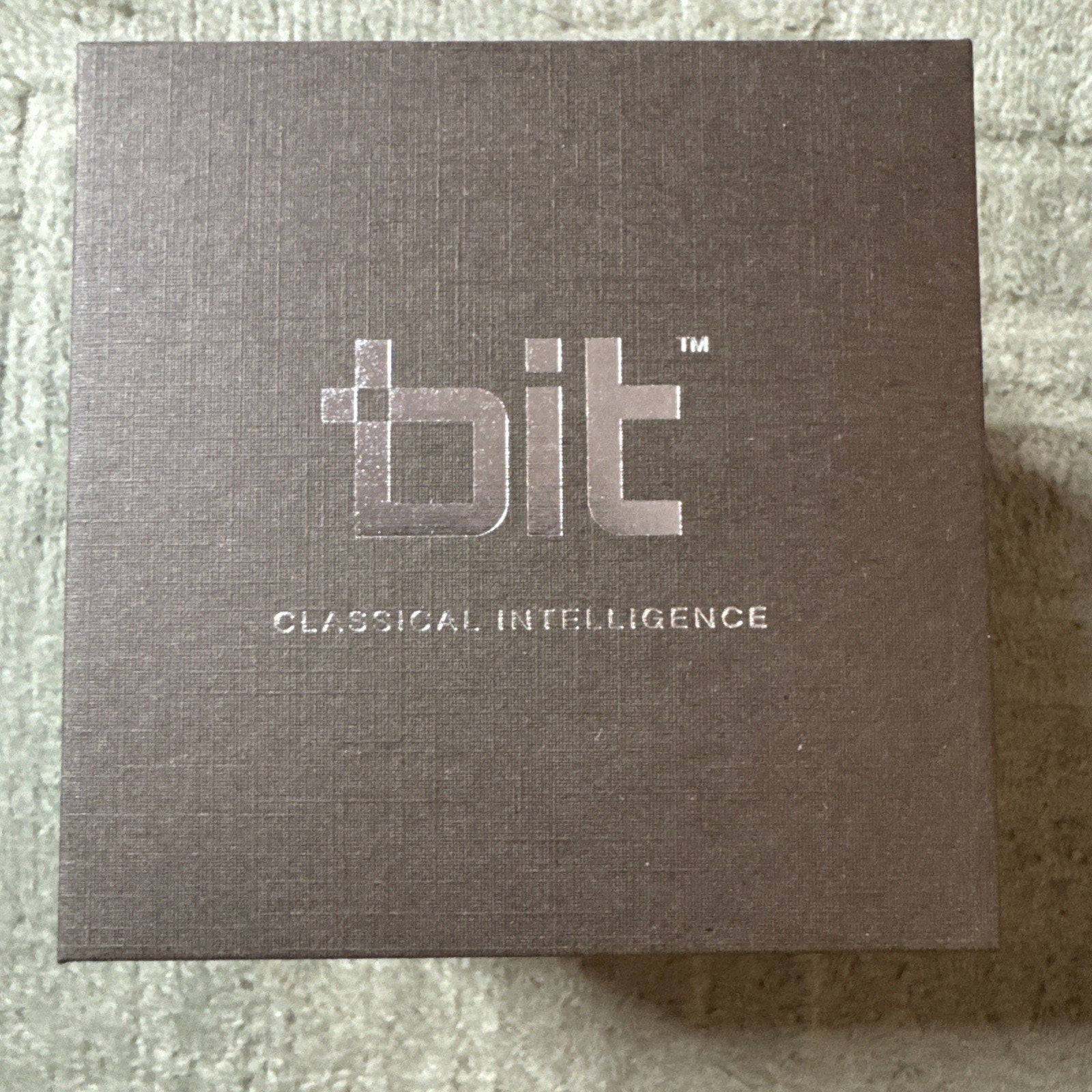 Square black textured box with silver Bit logo and Classical Intelligence text for new Model S1 smartwatch