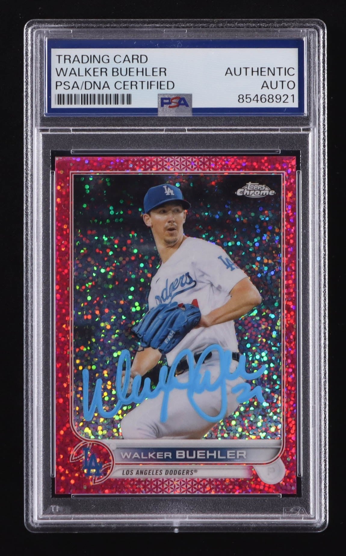 Walker Buehler Signed 2022 Topps Chrome Magenta Speckle #123 #88/350 (PSA) Serially Numbered #88 / 350, Sports Card (view 2)