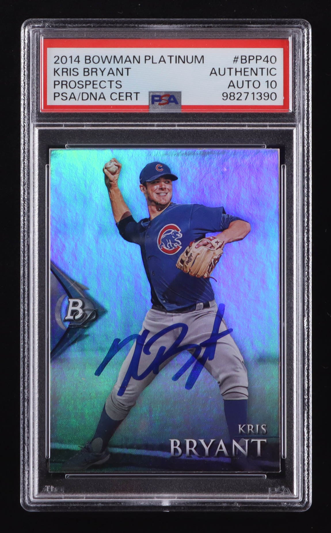 Kris Bryant Signed 2014 Bowman Platinum Prospects #BPP40 RC (PSA | Auto 10) Rookie Card (view 2)