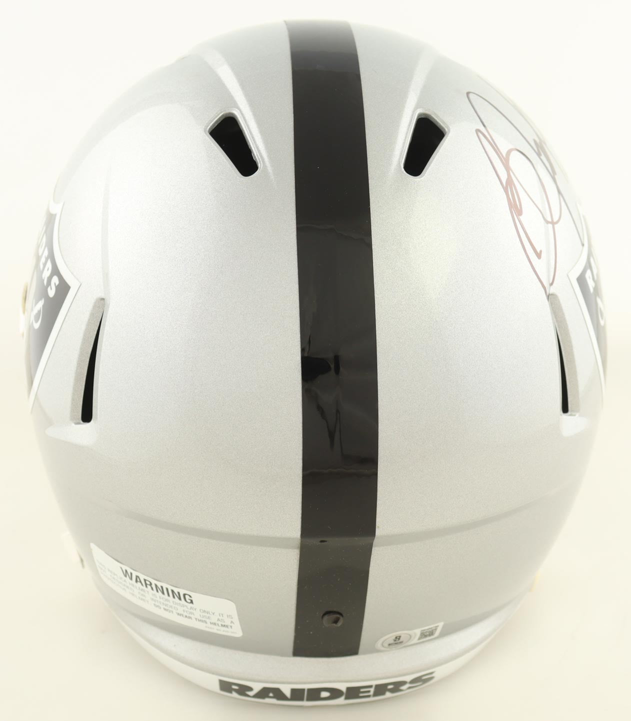 Las Vegas Raiders full-size Speed helmet signed by Bo Jackson with Beckett authentication hologram visible on back
