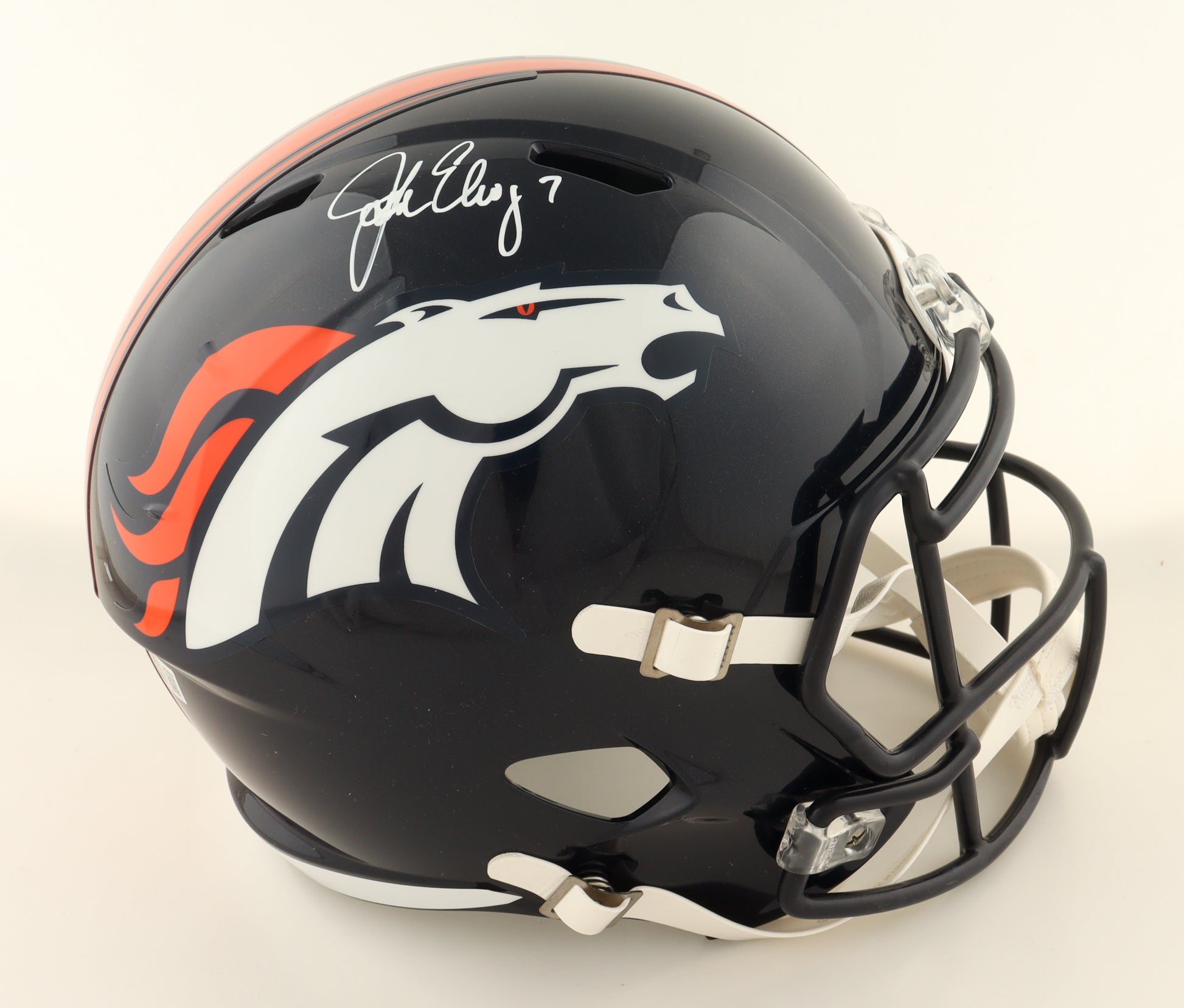 John Elway signed Denver Broncos full-size replica speed helmet with Beckett witnessed authentication hologram