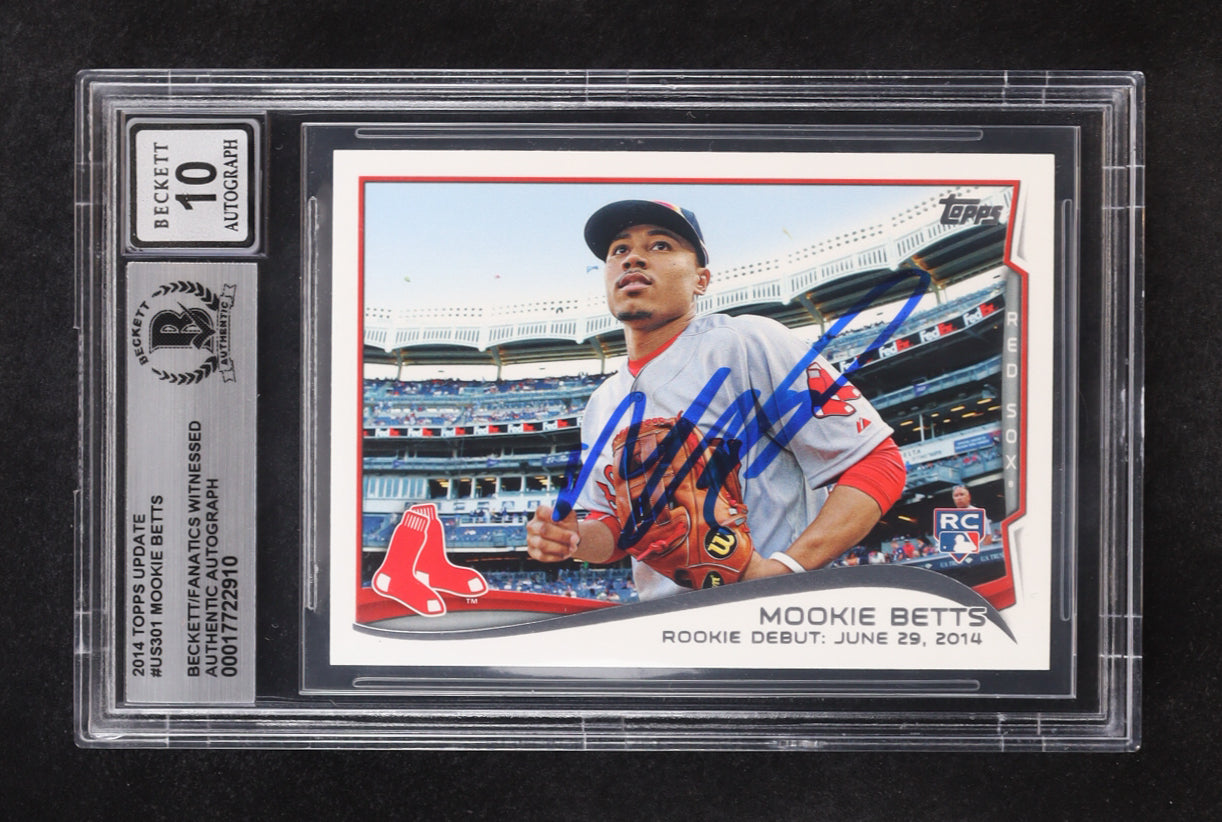 Mookie Betts signed 2014 Topps Update #US301 rookie card with Beckett BGS 10 autograph and card grade