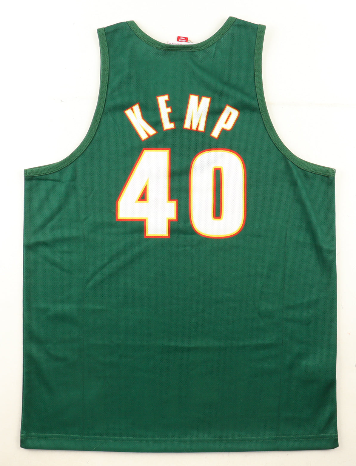 Shawn Kemp Seattle SuperSonics green basketball jersey with number 40 and name on back unsigned visible