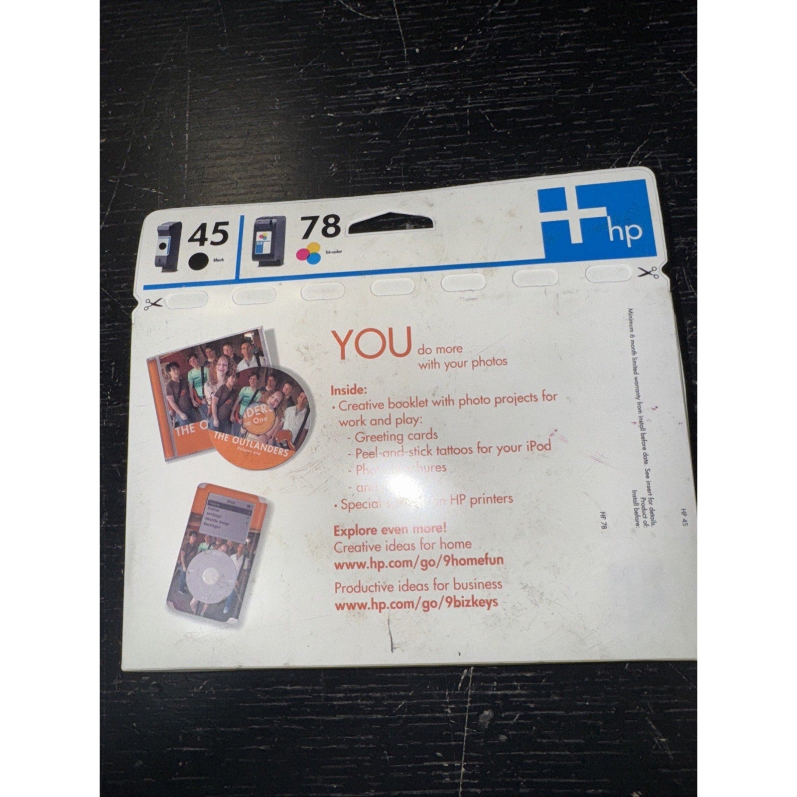 HP Genuine Ink 45 and 78 black and tri-color cartridges unopened box with HP logo and product info on white background