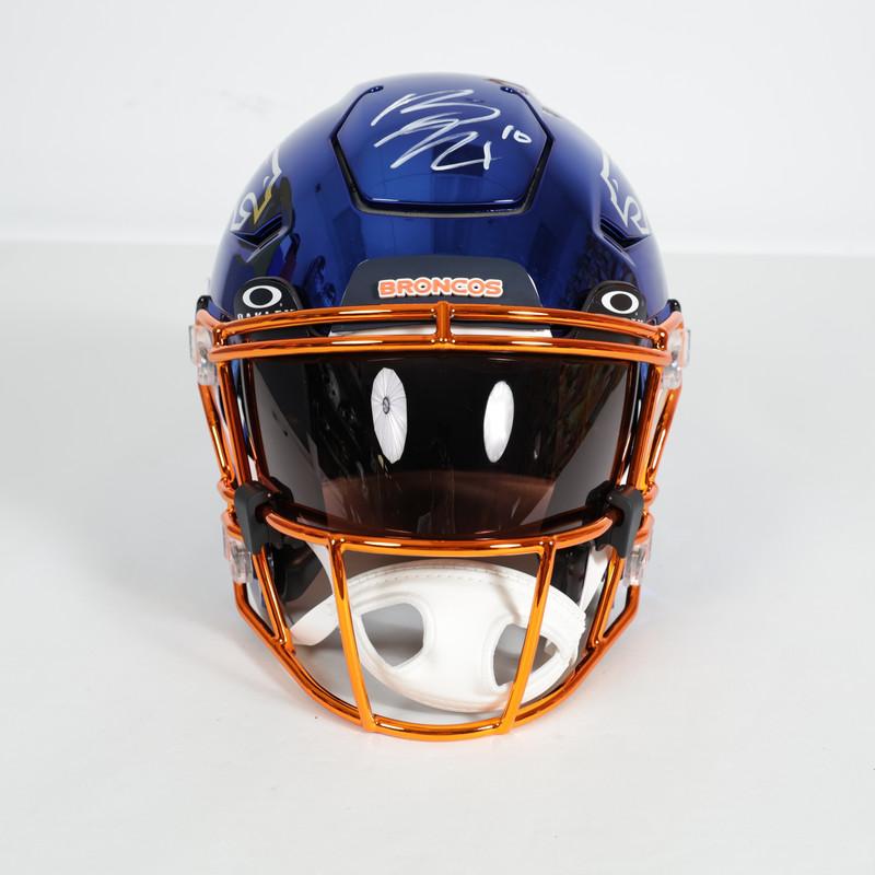 Bo Nix signed Denver Broncos full-size chrome SpeedFlex football helmet with orange facemask and Beckett authentication
