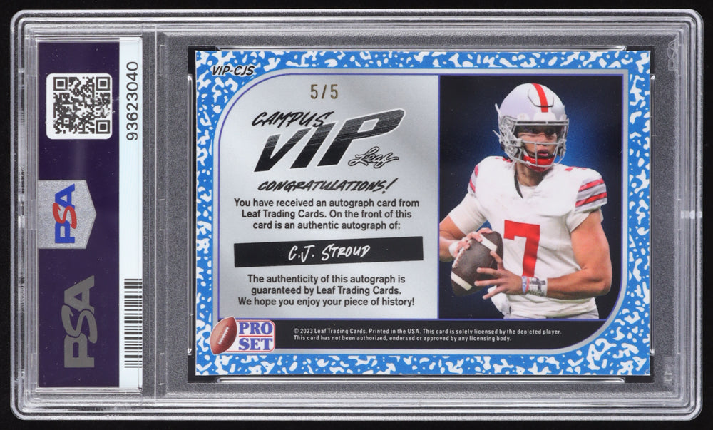 CJ Stroud 2023 Pro Set Metal Campus VIP Autographs Crystal Pink #VIPCJS RC #5/5 (PSA 9) Rookie Card | Serially Numbered #5 / 5