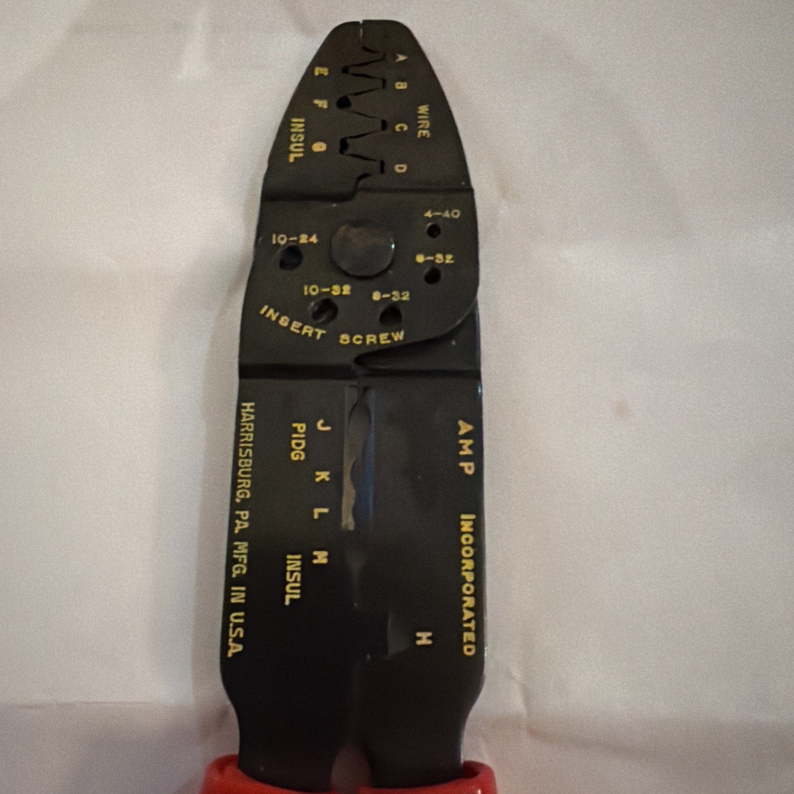 Vintage AMP Service Tool I crimper with black and red handles made in USA for aircraft avionics use