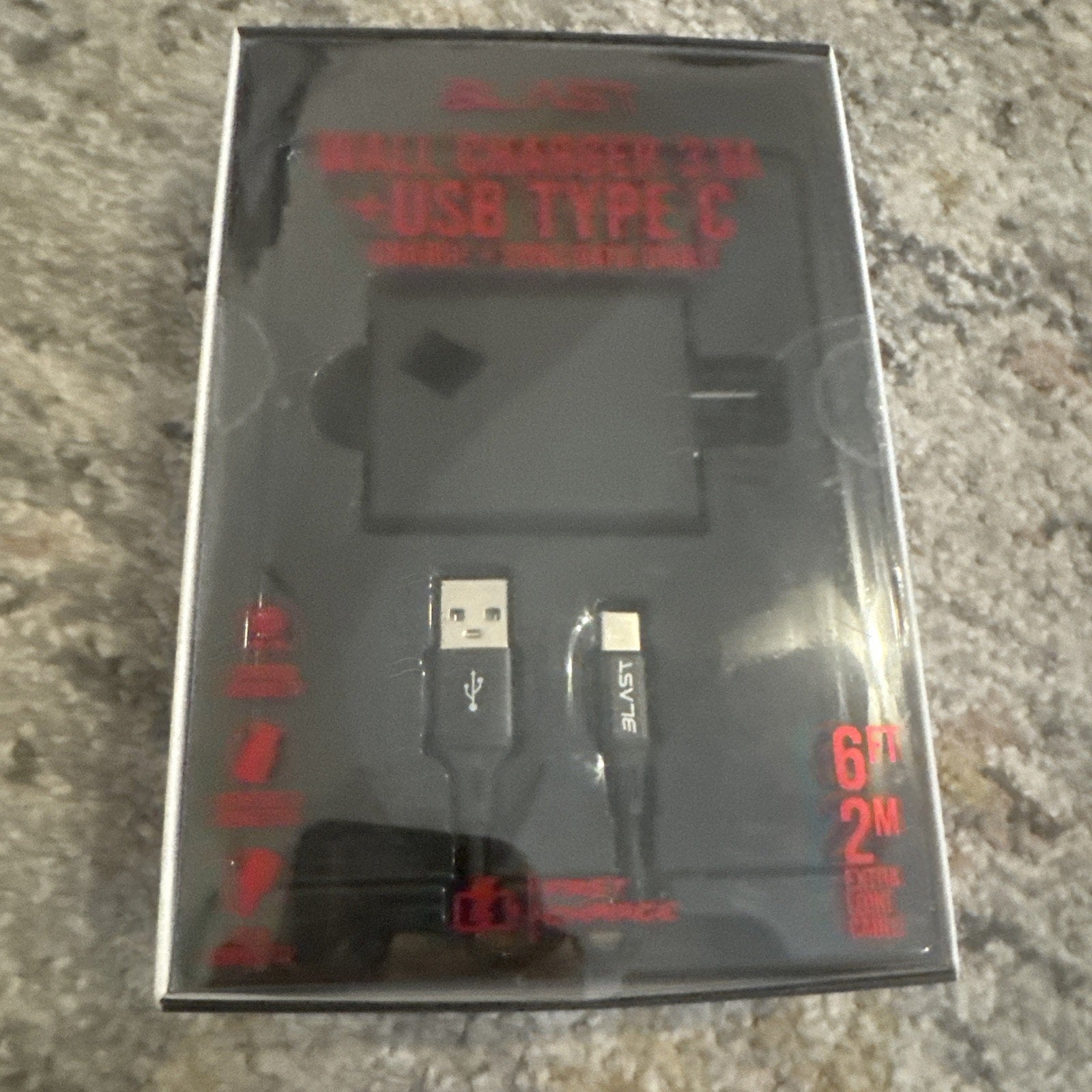 Blast Wall Charger 3.1A + USB Type C Charge + Sync Data Cable 6FT