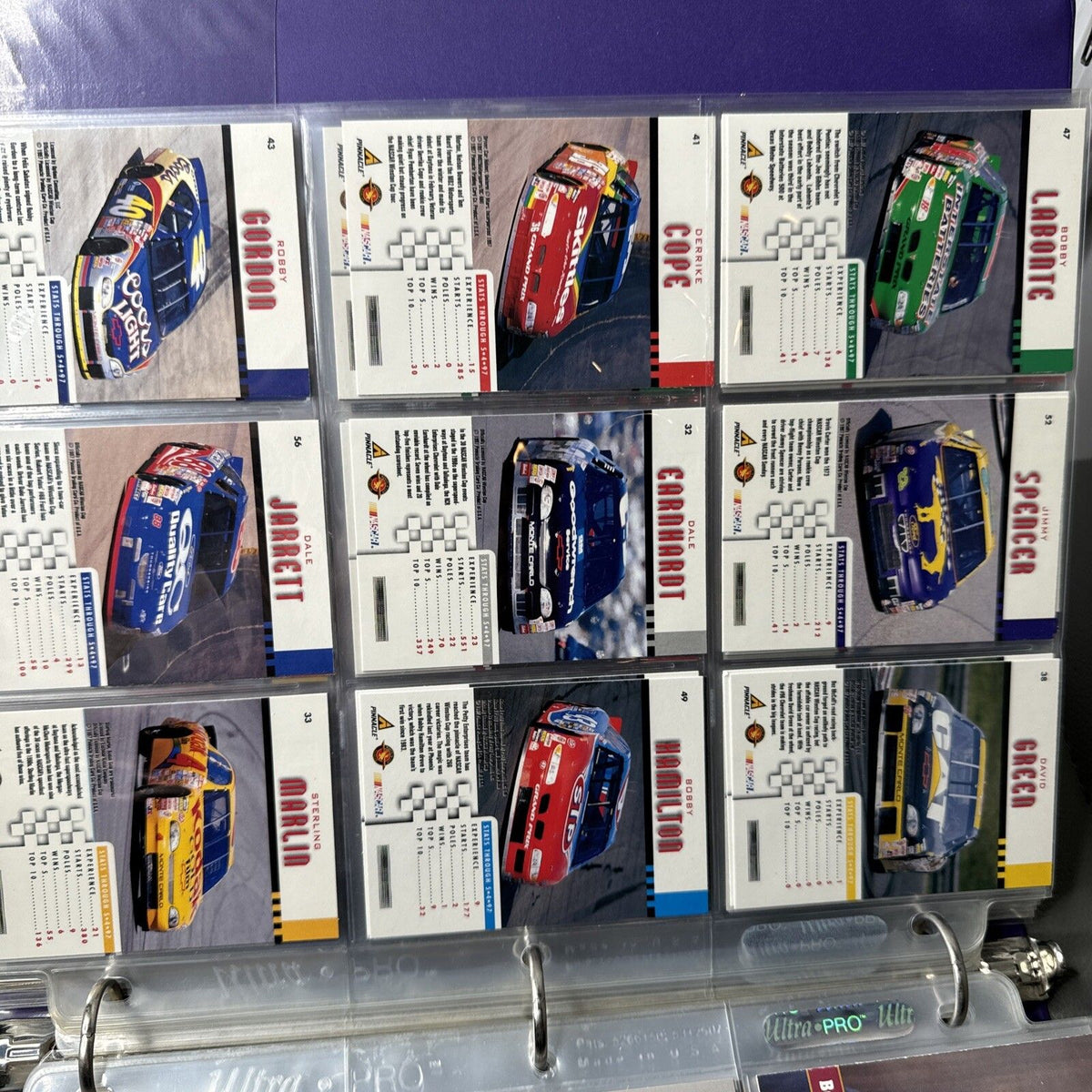 Set of 9 Pinnacle Pro Set NASCAR Marx Trading Cards (Set 5C15)