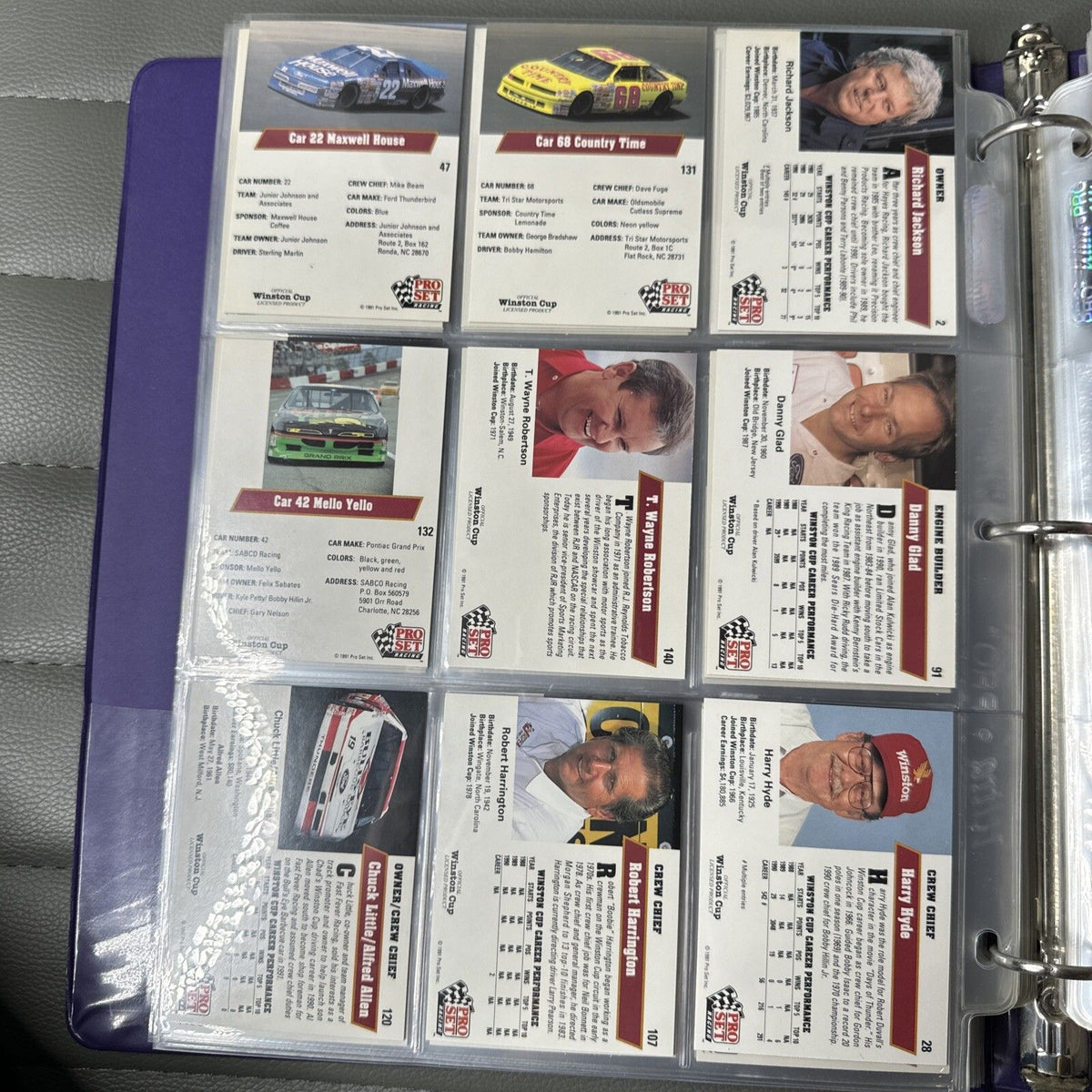 Set of 9 Pinnacle Pro Set NASCAR Marx Trading Cards (Set 71FD)