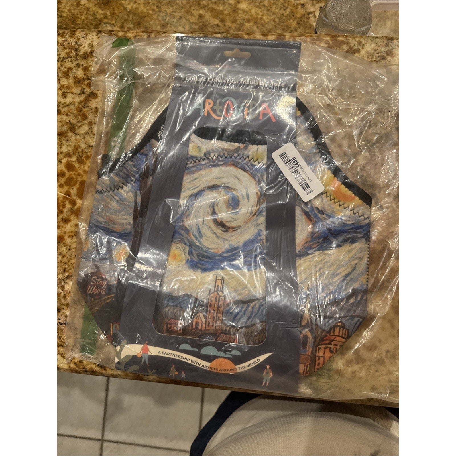 ARTOVIDA Neoprene Starry Night Asheville Classic Tote Lunch Bag by Troy Wiley in original plastic packaging