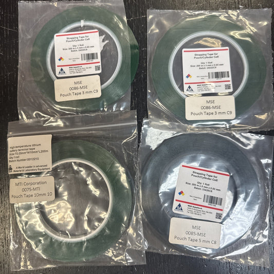 Lot of 4 rolls high temperature lithium battery pouch tape in 3mm, 5mm, and 10mm sealed packaging