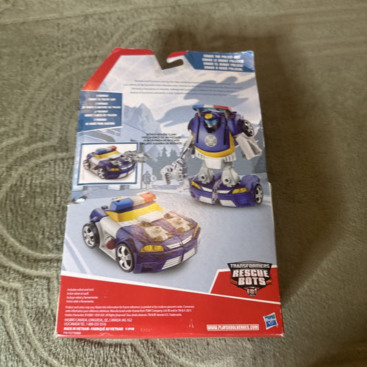 Transformers Rescue Bots Chase The Police-Bot 2 Step Conversion toy packaging showing robot and vehicle modes