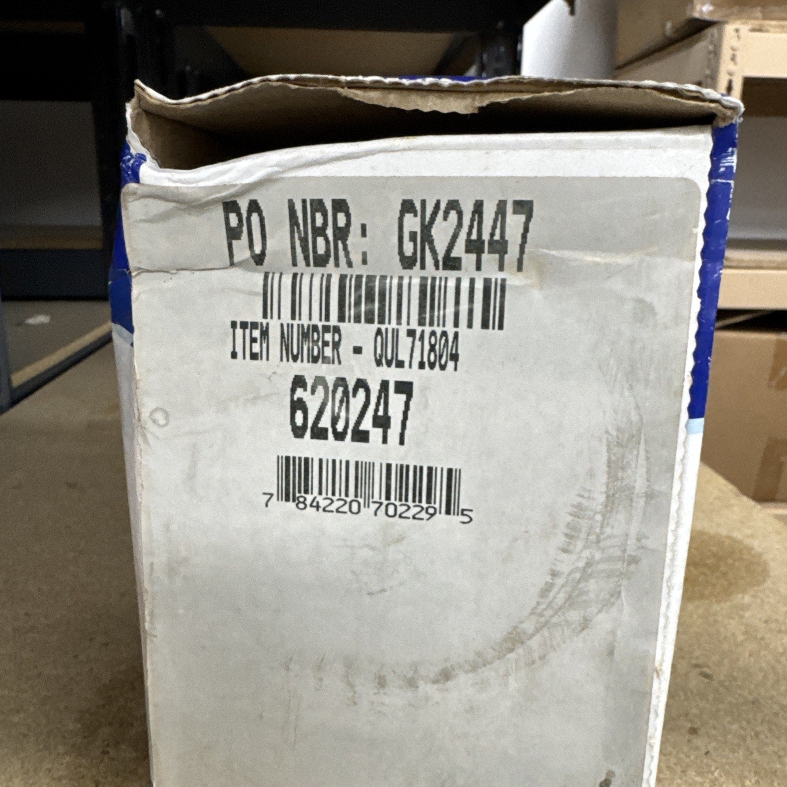 White shipping box labeled with item number QUL71804 and barcode for QUILL 71804 Brother TN-540 black toner cartridge