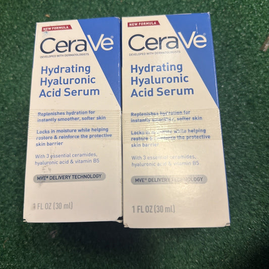 LOT OF 2 Cerave Hydrating Hyaluronic Acid Face Serum - 1oz/30ml