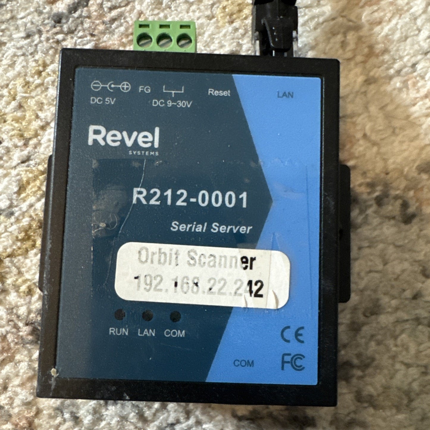 Revel System R212-0001 serial server device for Ethernet network connectivity with power and communication ports