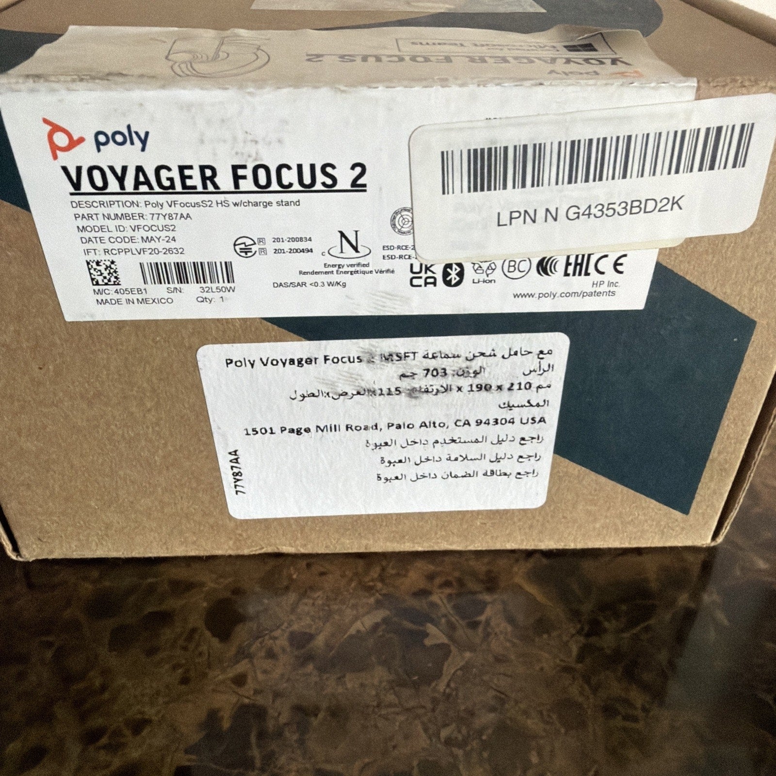 Poly Voyager Focus 2 Bluetooth Headset Teams w/Stand (213727-02, 77Y87AA) New