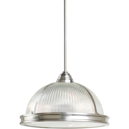 Generation Lighting Pratt Street single pendant light with prismatic glass dome and brushed light gold finish