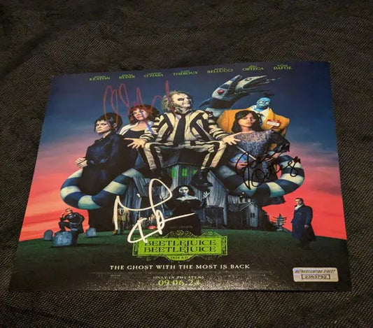 Multi Beetlejuice Autographs -8x10 photo - Jenna Ortega, Michael Keaton & Winona Rider with coa