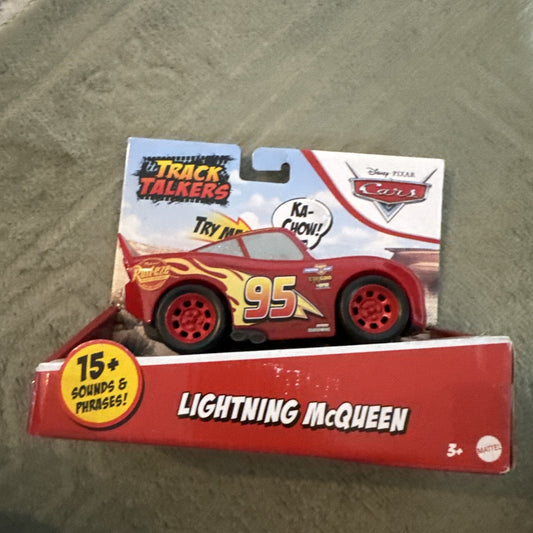 Disney Pixar Cars Track Talkers Lightning McQueen toy car with 15+ sounds and phrases in red packaging