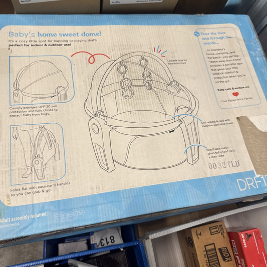 Fisher-Price FTY02 Portable Dome baby play shade in blue with canopy and foldable design for indoor and outdoor use