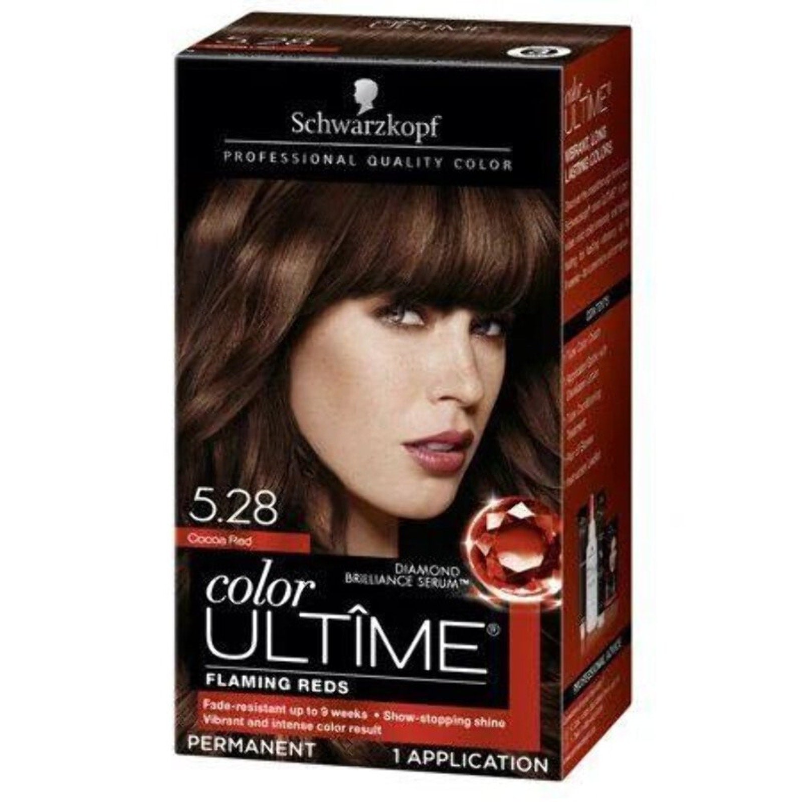 Schwarzkopf Color Ultime Permanent Hair Color Cream in Cocoa Red shade 5.28 with diamond brilliance serum and fade-resistant formula