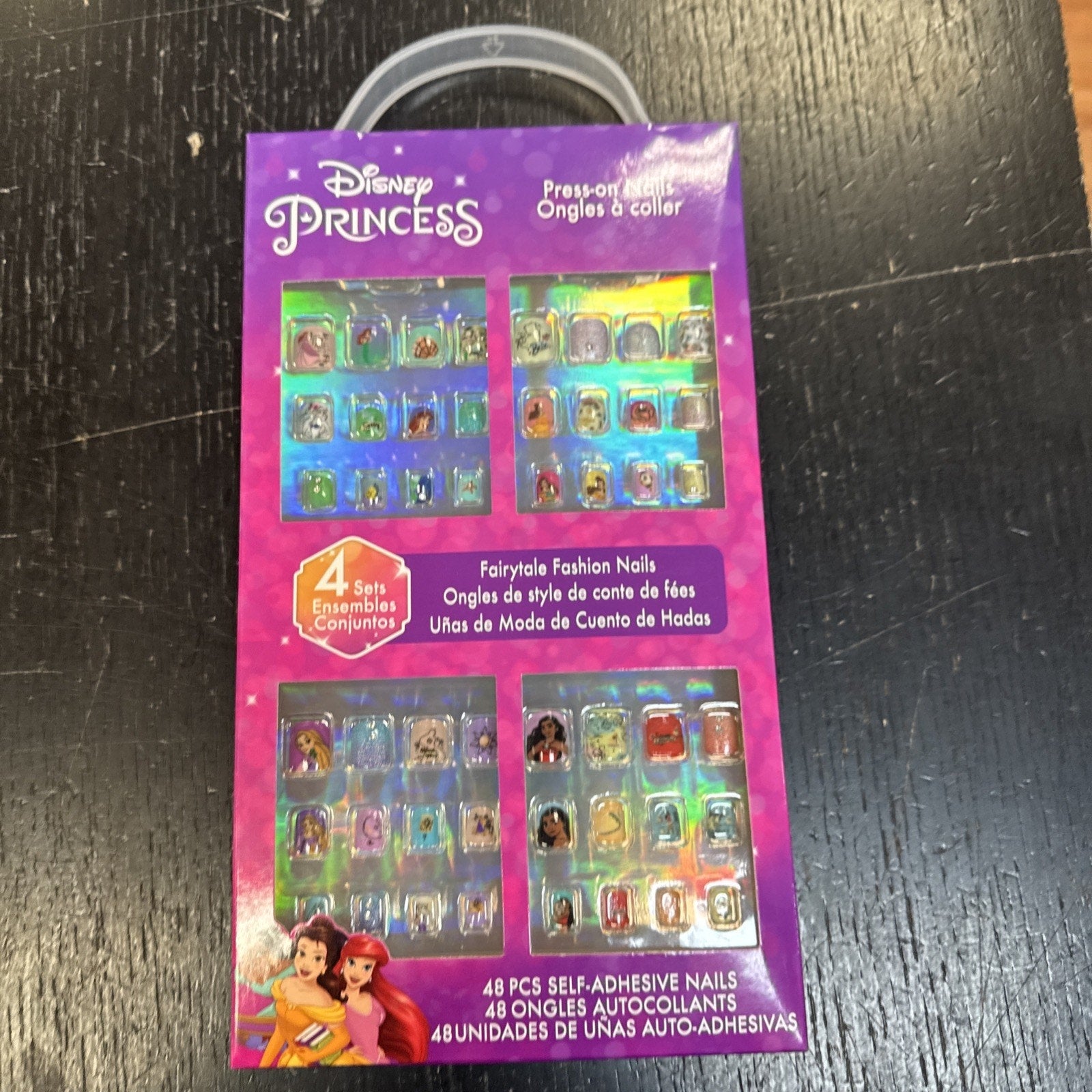 Disney Princess 48PCS press-on nails set for girls featuring four fairytale fashion nail designs full cover pre-glue