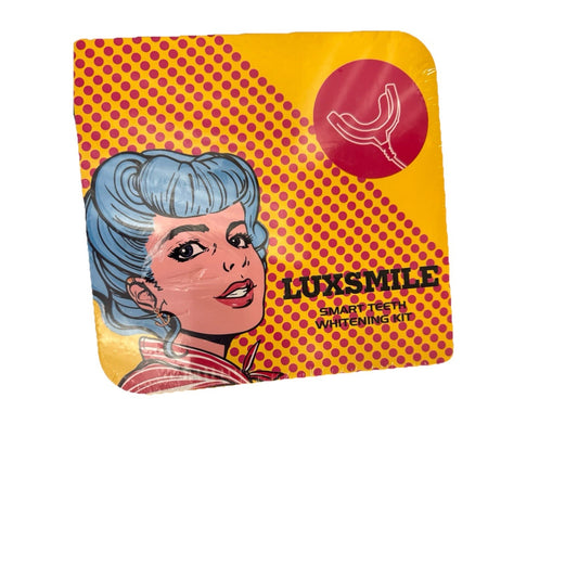 Luxsmile Smart Teeth Whitening Kit Pop Art Limited Edition packaging with retro woman illustration on yellow background