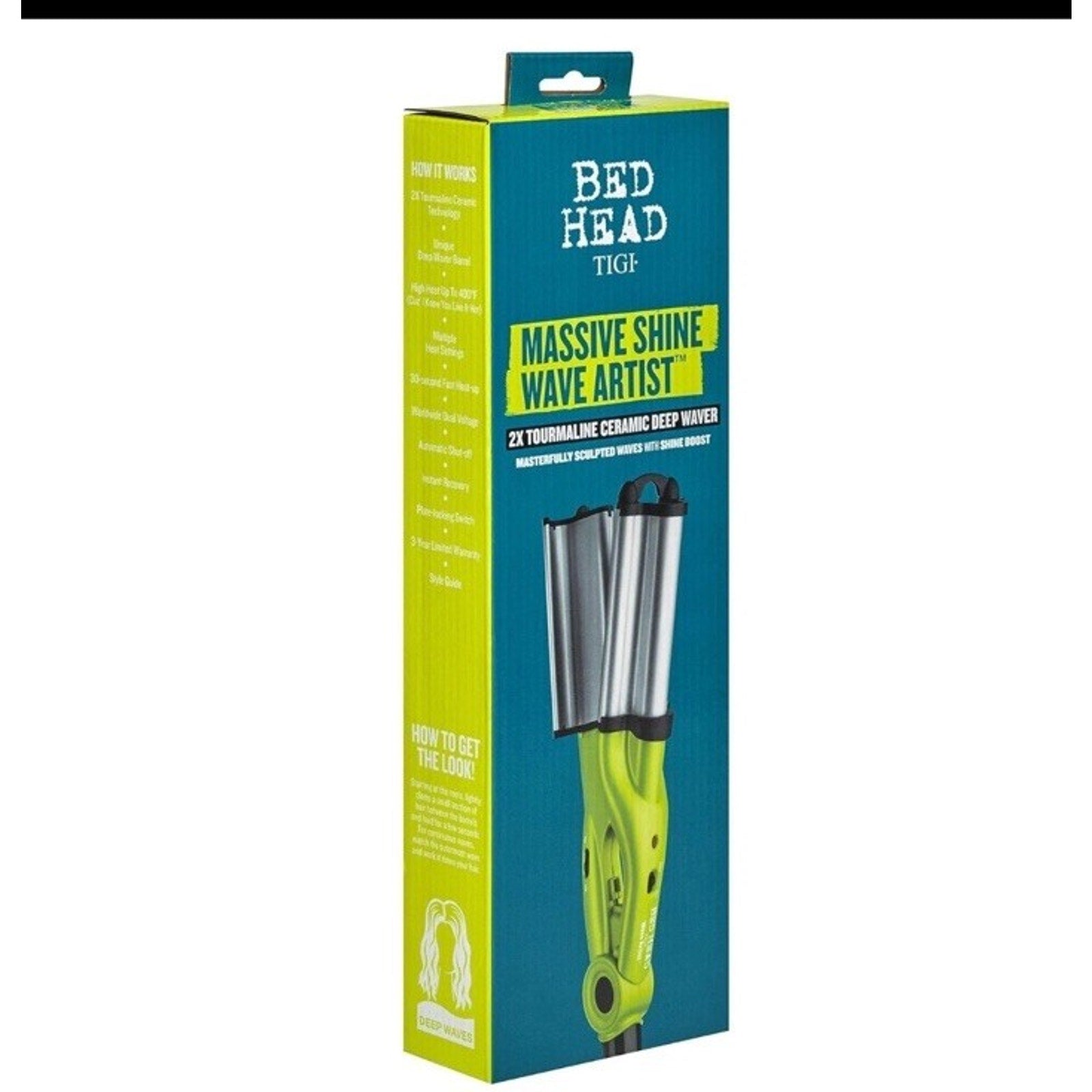 Bed Head Wave Artist deep waver with green handle and ceramic barrels in original packaging box