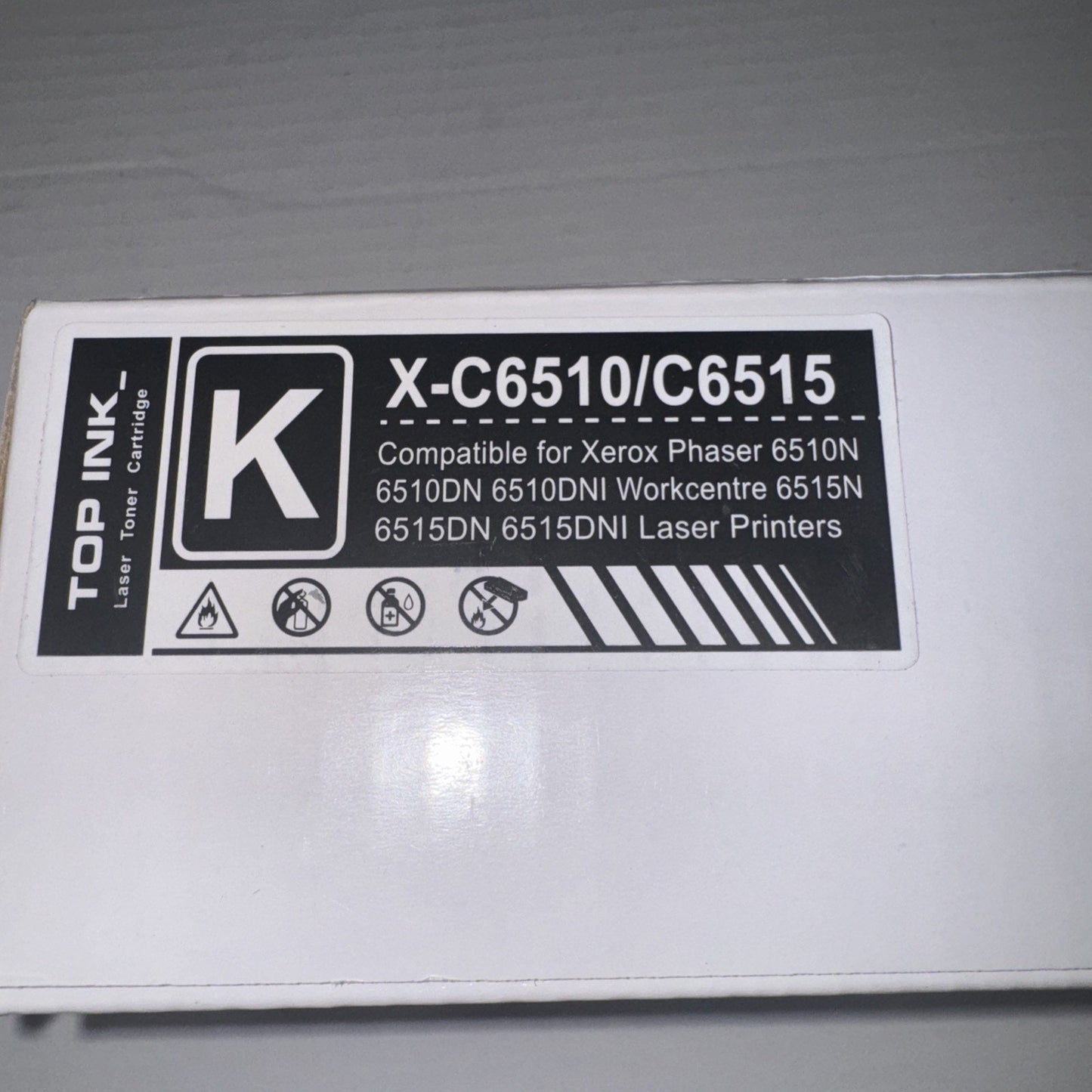 Top Ink X-C6510 black toner cartridge box compatible with Xerox Phaser 6510 and Workcentre 6515 printers