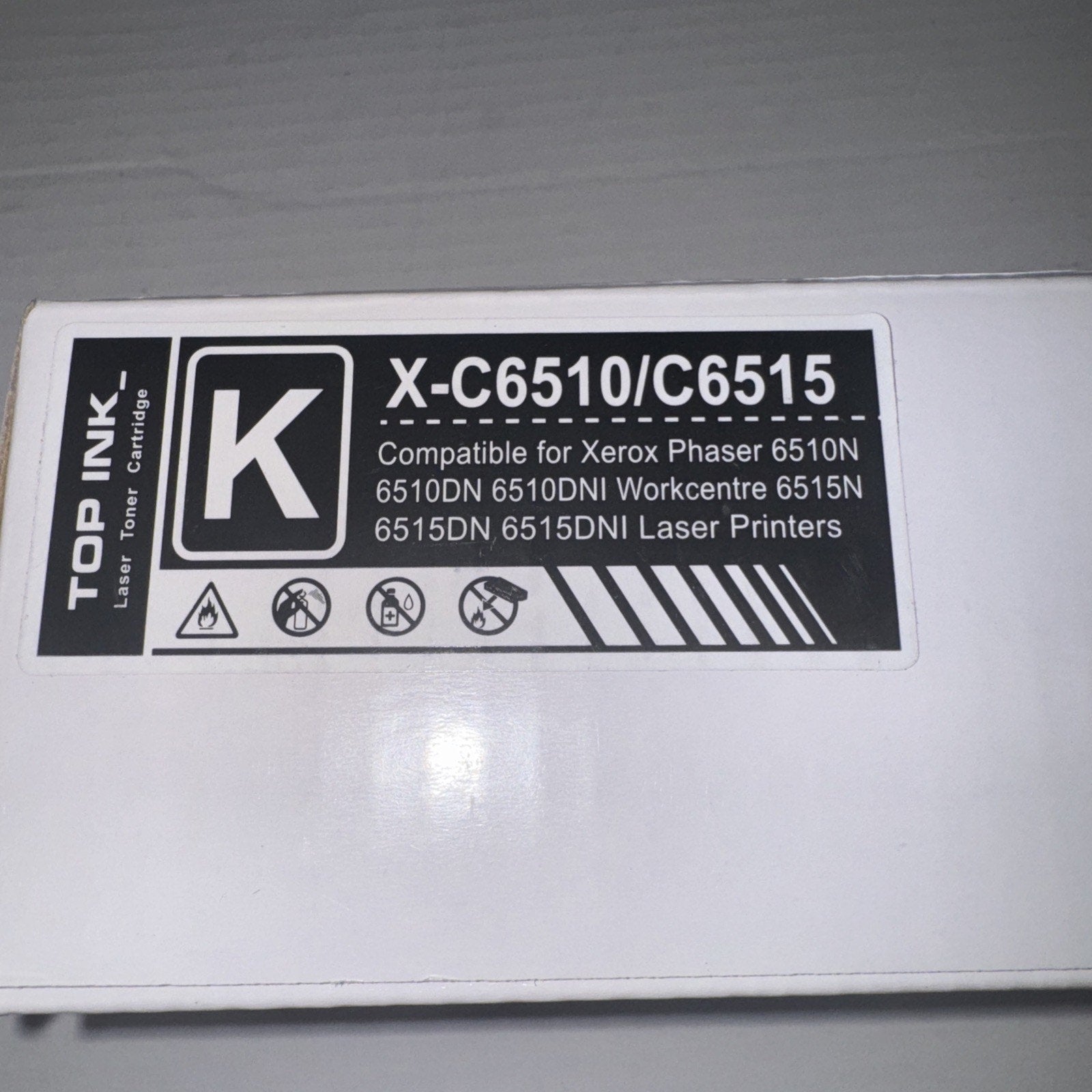 Top Ink X-C6510 black toner cartridge box compatible with Xerox Phaser 6510 and Workcentre 6515 printers