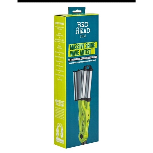 Bed Head Wave Artist Deep Waver in green with tourmaline ceramic barrels for long-lasting waves and frizz control