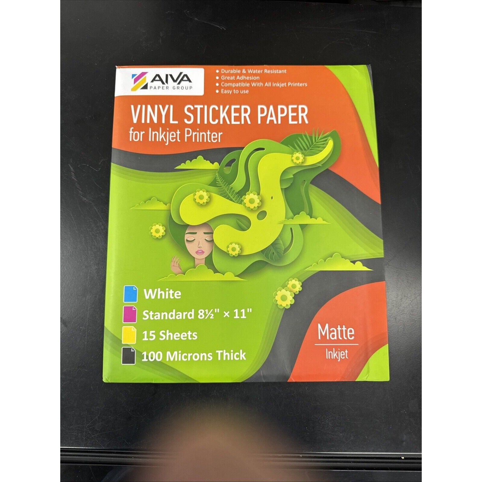 Aiva brand matte white vinyl sticker paper for inkjet printers 15 sheets 8.5 by 11 inches waterproof and durable