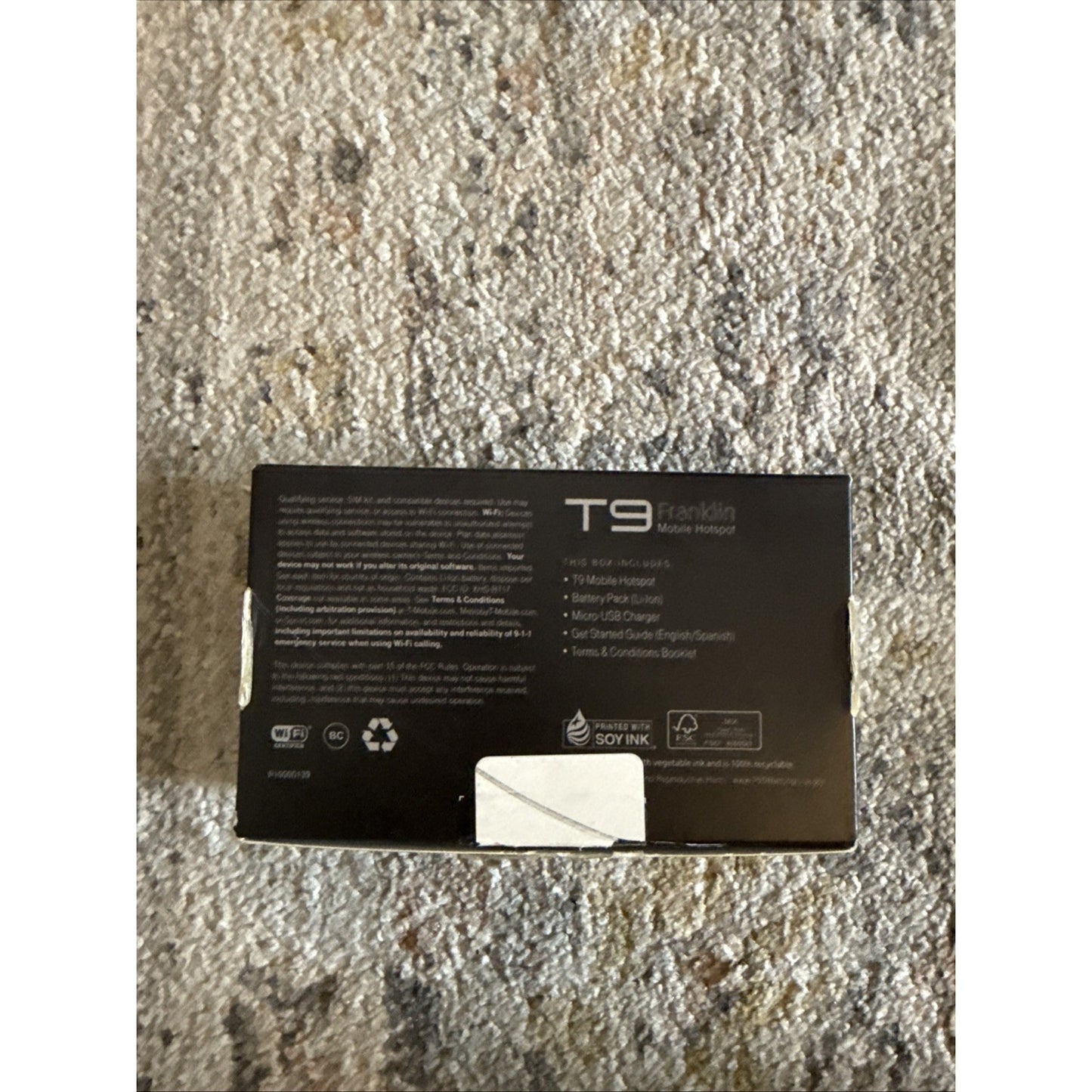 Franklin T9 Black T-Mobile 4G LTE Mobile WiFi Hotspot Modem packaging box showing product details and features