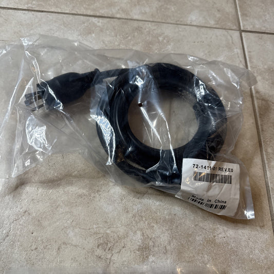 Cisco Twist Lock Power Cord Cable 72-1411-01 Rev E0 coiled inside clear plastic bag with barcode label visible