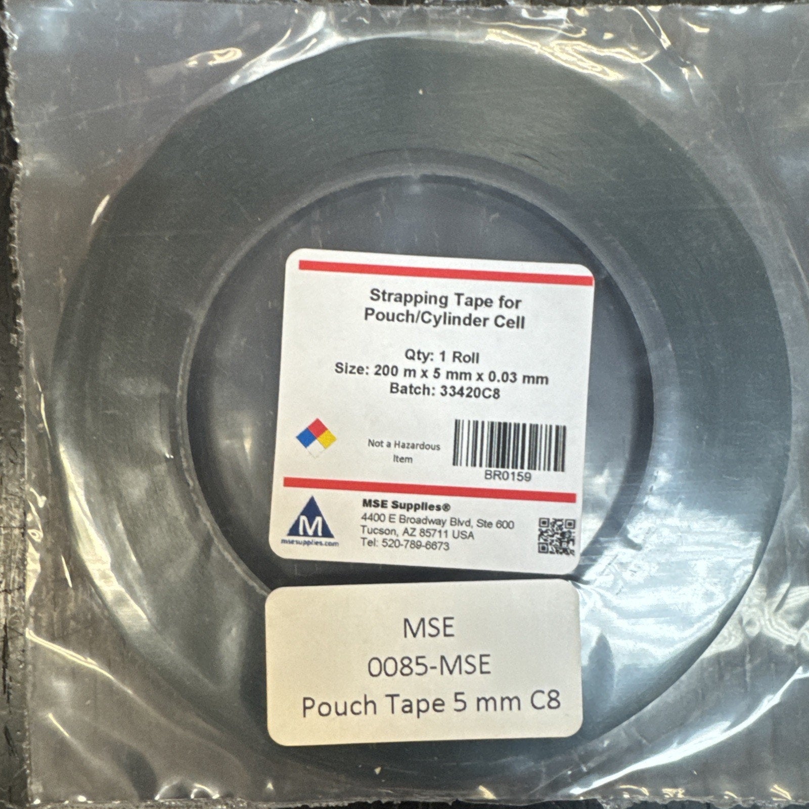 High temperature black lithium battery pouch tape roll 5mm by 200m sealed in plastic packaging