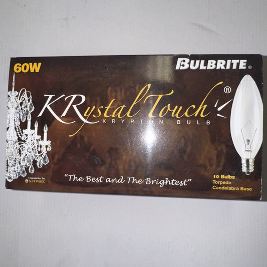 Box of 10 Bulbrite KRystal Touch 60W flame tip chandelier bulbs with torpedo candelabra base and crystal chandelier image