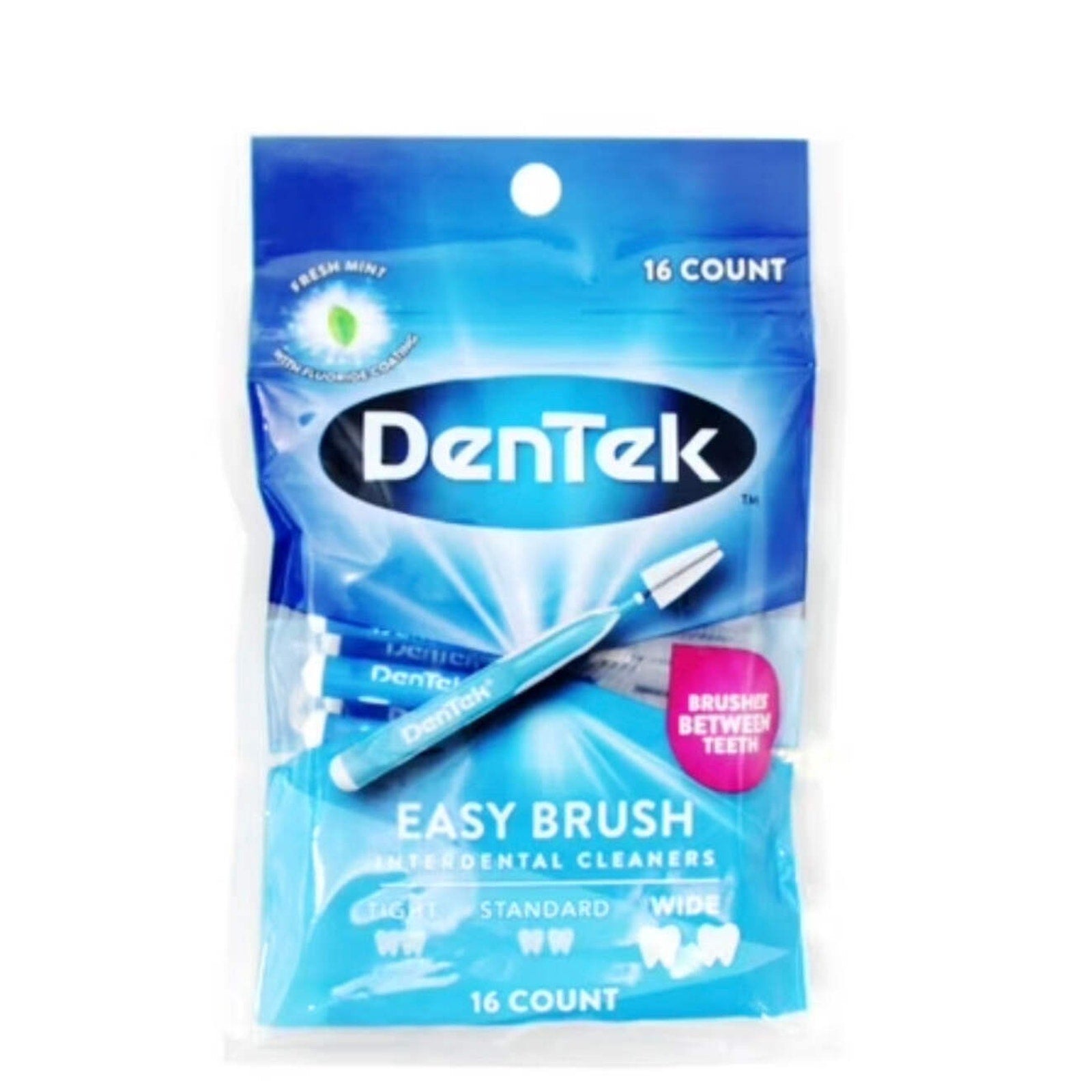 Dentek Easy Brush Interdental Cleaners pack of 16 with mint flavor for effective tight space teeth cleaning