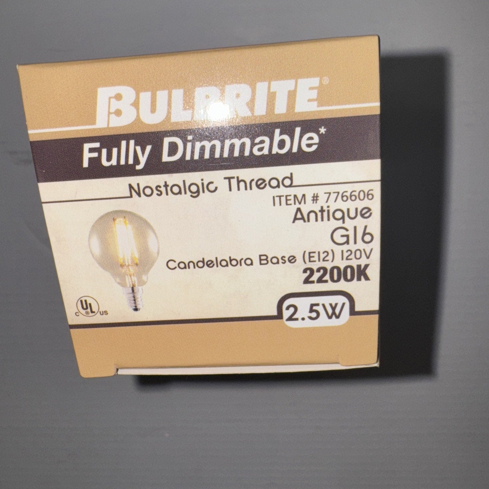 Bulbrite Fully Dimmable LED G16 Globe bulb with candelabra base 2.5W 120V 2200K nostalgic antique filament design