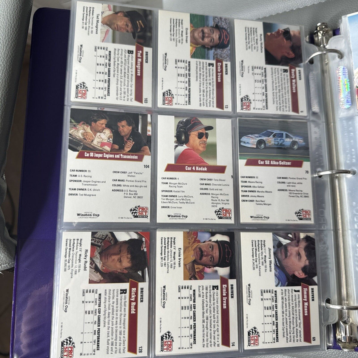 Set of 9 Pinnacle Pro Set NASCAR Marx Trading Cards (Set 08A7)