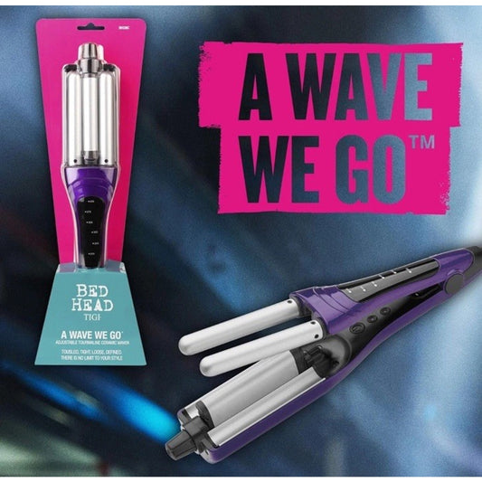Bed Head A Wave We Go Tourmaline Ceramic Adjustable Hair Waver Iron Model BH336 with purple and silver barrels
