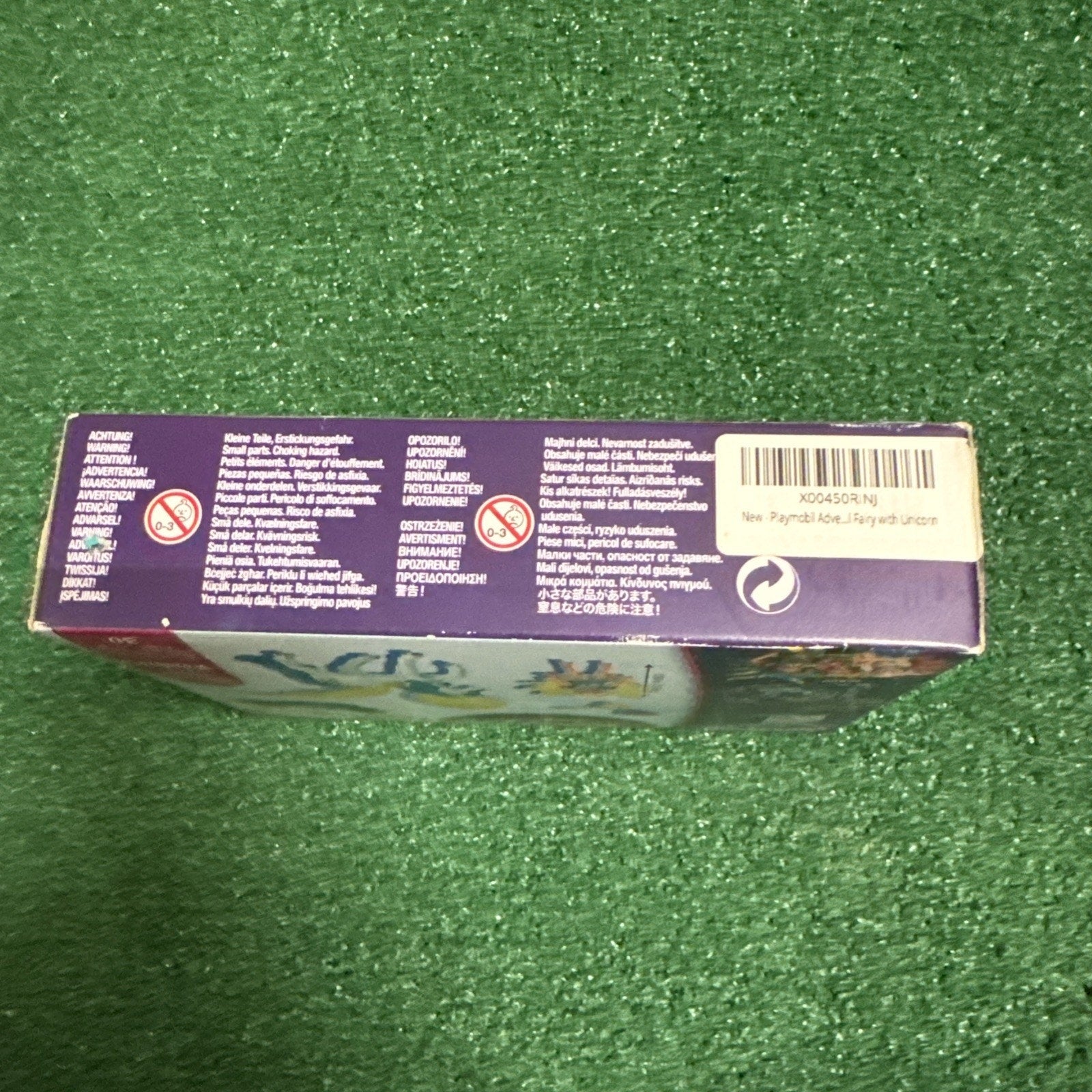 Playmobil 70809 Ayuma Crystal Fairy with unicorn toy set box side showing safety warnings and barcode on purple background