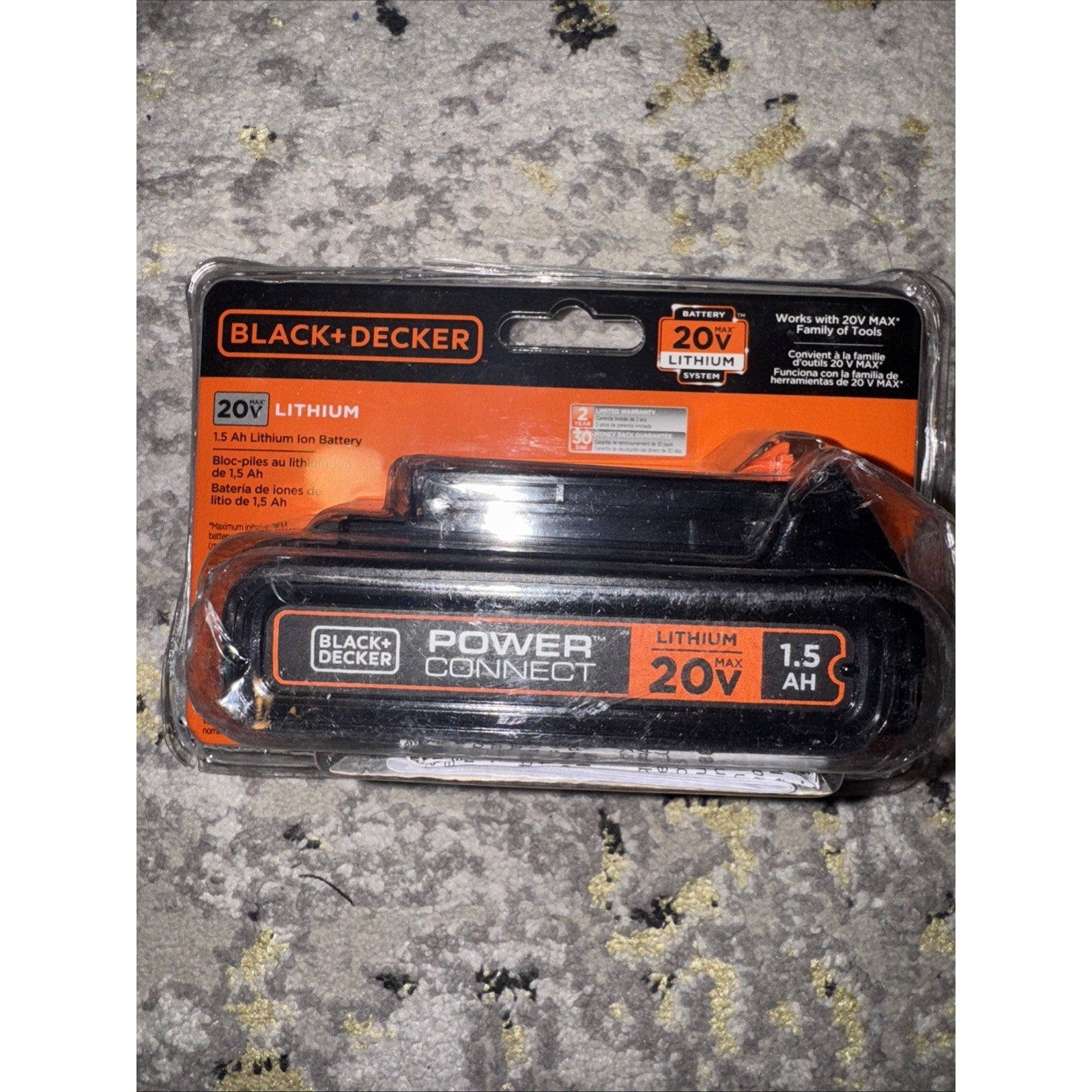 BLACK+DECKER 20V 1.5 Ah lithium-ion Power Connect battery in retail sealed plastic packaging