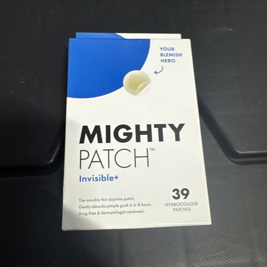 NIB Hero Mighty Patch Invisible+ box with 39 hydrocolloid patches for acne treatment expiring 01/2027