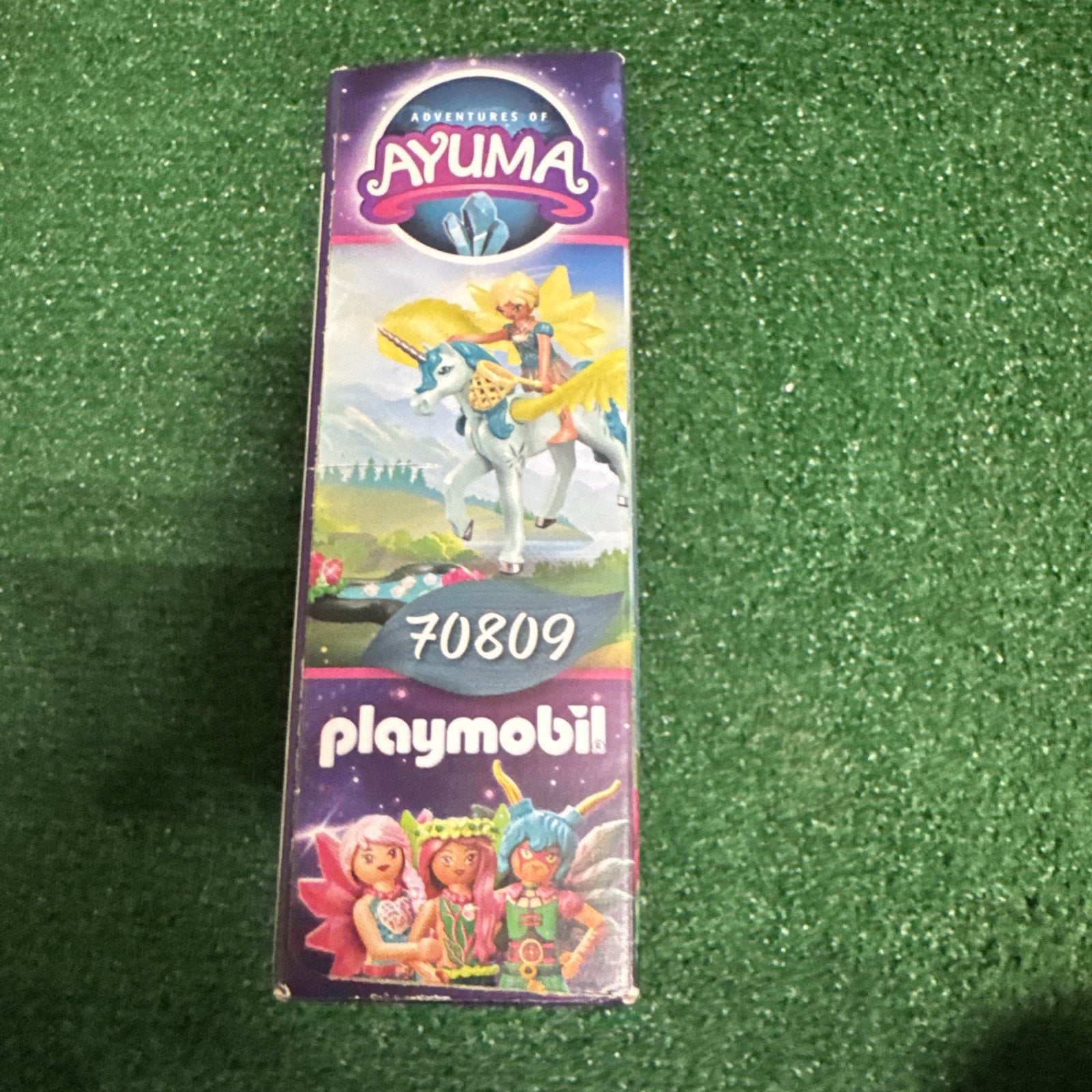 Playmobil 70809 Ayuma Crystal Fairy with unicorn toy box side showing fantasy characters and logo