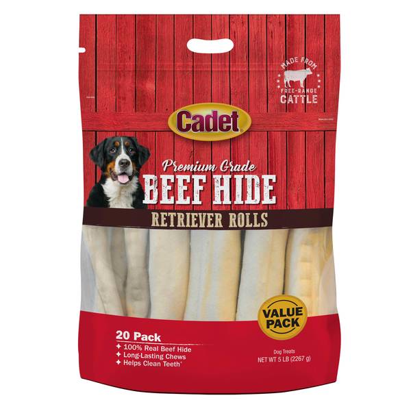 Cadet Premium Grade Beef Hide Retriever Rolls, 20 Pack, 5 lb (official product image)
