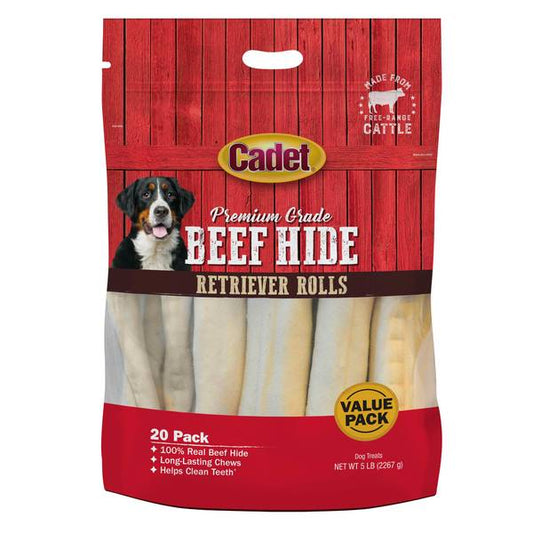 Cadet Premium Grade Beef Hide Retriever Rolls, 20 Pack, 5 lb (official product image)